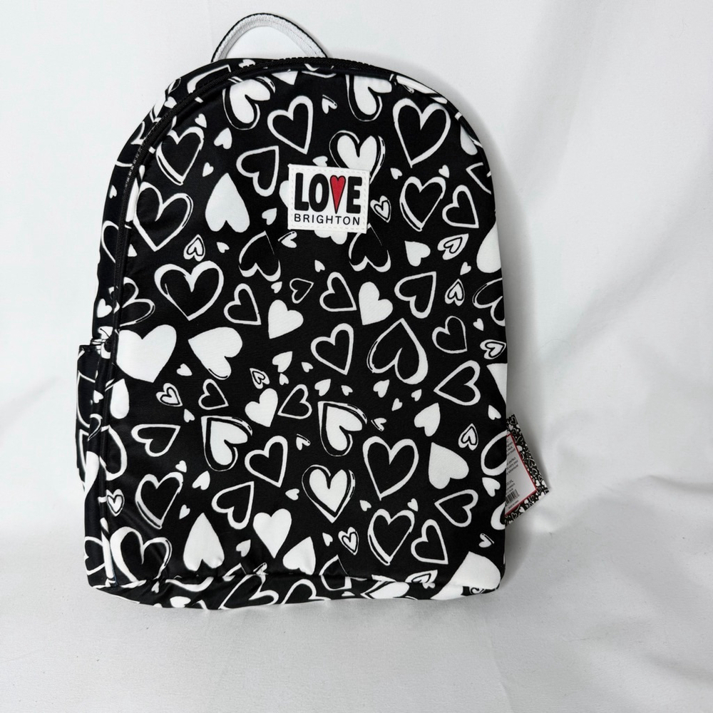Brighton Endless Love Heart Print Backpack One Size Black White NEW